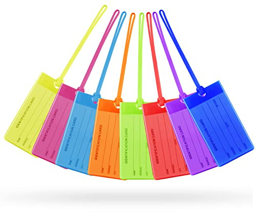 Flintronic Luggage Tags, 8Pcs PVC Baggage Labels, Suitcase ID Tag Set, Handbag Tag Labels Travel Accessories for Checked Luggage, Hand Luggage and Handbags