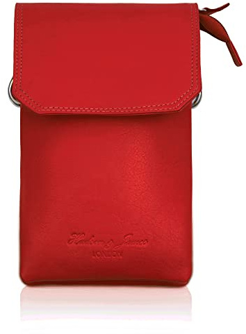 Hudson & James Genuine Leather Phone Bag, Purse Small Mobile Ladies Cross Body Shoulder Wallet for Women Adjustable Detachable Strap
