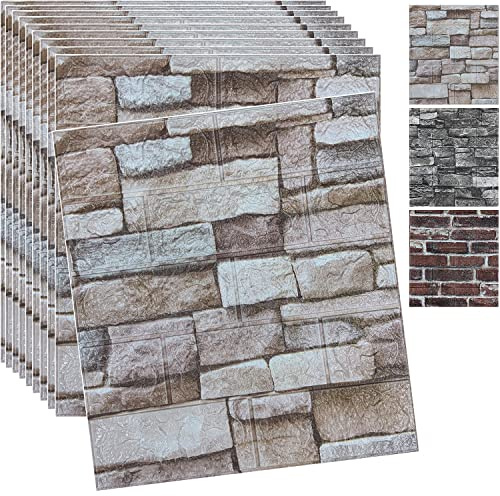 20PCS 3D Wall Panels Peel and Stick 3D Brick Wallpaper Peel and Stick Faux Stone Wall Panel Foam Brick Self-Adhesive Wallpaper(Rock,20pcs)