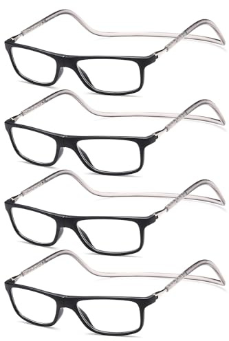 NEW VISION Lesebrille 4 pack, Magnet Lesebrille, Bequem Magnetverschluss Vorne, Leicht Lesebrillen NV2904, Lesehilfe für Damen Herren (4 Schwarz, 1.5, x)