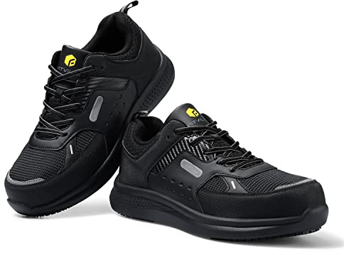 FitVille Wide Fit Work Shoes for Men Composite Toe Lightweight Non Slip Industrial Warehouse Shoes, Black, 11 UK X-Wide