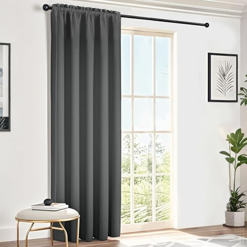 NAKIHOUSE Grey Blackout Curtains, Thermal Curtains 84 Inch Drop Slot Top Curtains, Single Curtain for Door Doorway Window Living Room Bedroom, 1 Panel