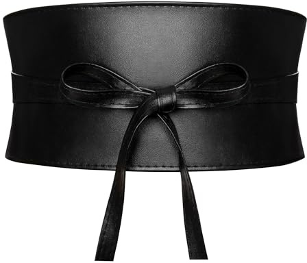 macoking Wide Black Obi Belts for Women Thick Wrap Faux Leather Corset, M