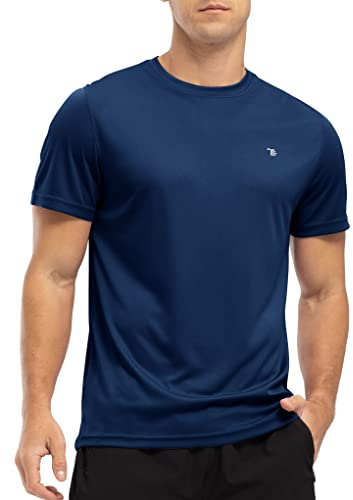 YSENTO Herren Rashguard Schwimmshirt UV Shirt Schnelltrocknend Kurzarm Sommer Sonnenschutz Wasser Shirts(Marine,S)