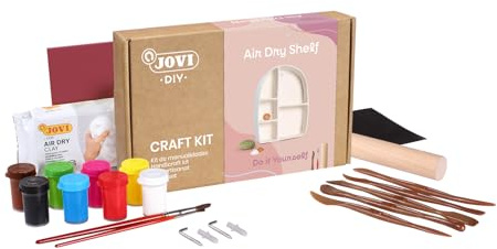 Jovi - DIY Air Dry Kit - Shelf Gift Pottery Kit for Adults with White Air Dry Clay + Paints, Sculpting Tools, Step-by-Step Guide and Video Tutorial, Starter Set for Beginners (Shelf)