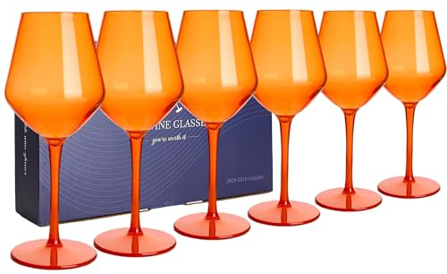 HAHASHOW Incassable Verres à vin coloré 100% Tritan-Plastique Verres à vin 440ml Verres à Boire pour Le Parti Lot de 6, Orange