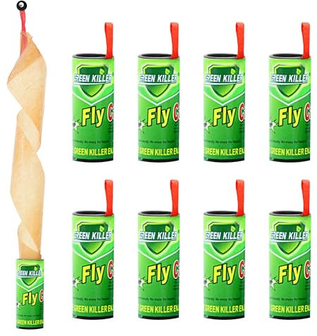 FloraVigo Fliegenfänger, 8 Stück Fliegenfänger-Rollen, Premium Ungiftiger Fliegenvernichter Gegen Fruchtfliegen Fliegen Mücken und Motten (8, Grün)