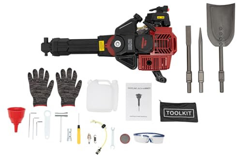 2 In1 Abbruchhammer mit 3 Meißeln, 2 Takt Benzin Bagger 1.9KW, 52CC, 55J, 6500U/min，Stemmhammer, Meißelhammer, Schlaghammer für Forstwirtschaftliche Rammarbeiten