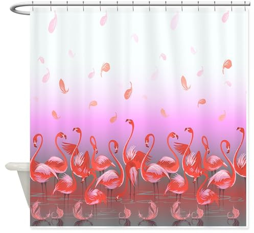 CafePress Bright Pink Flamingos in Pond Decorative Fabric Shower Curtain