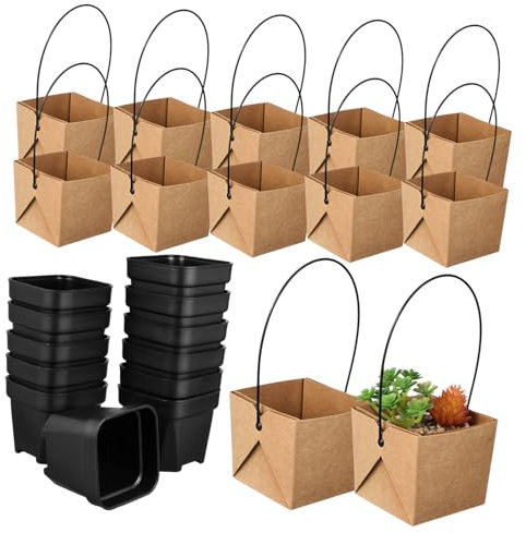 Genérico 12 Juegos De Mini Cajas De Suculentas, Papel Kraft para Envolver Macetas, Bolsas para Envolver Suculentas, Decoraciones De Mesa, Recuerdos De Boda