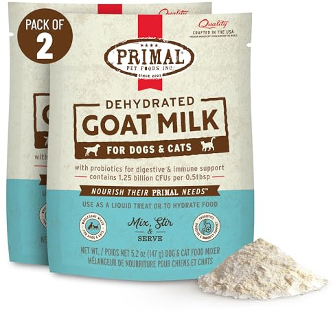 Primal Goat Milk Powder for Dogs and Cats, Shelf Stable Food Topper with Probiotics for Digestion, Hydration, and Immune Support, Original Recipe 5.2oz Pouch (Pack of 2)