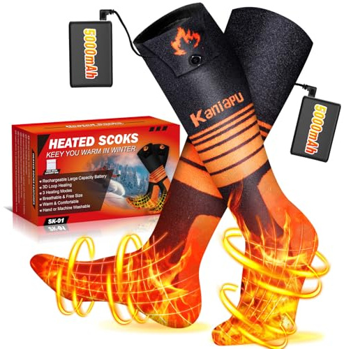 Heated Socks for Men & Women, 5000mAh Upgraded Rechargeable Heated Socks with 360° Heating, 4 Heat Settings, Battery Operated Machine Washable Foot Warmer for Hunting Hiking Ski Camping