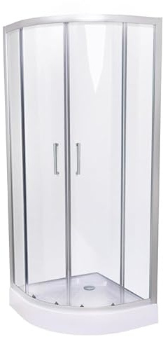 Belvit Cabina de ducha con puerta corredera y plato de ducha, cristal templado transparente de 4 mm, perfiles cromados, revestimiento nano antical, montaje en esquina, cabina de ducha esquinera