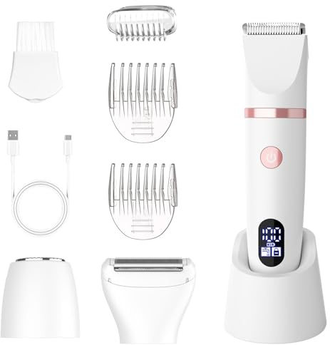 Scttomon Damenrasierer für Gesicht, Achseln, Beine, Arme & Bikinizone Rasierer Elektrorasierer Körpertrimmer Intimrasierer Bikini-Trimmer für Frauen Wasserdicht Nass/Trocken LCD-Display 3-in-1 White