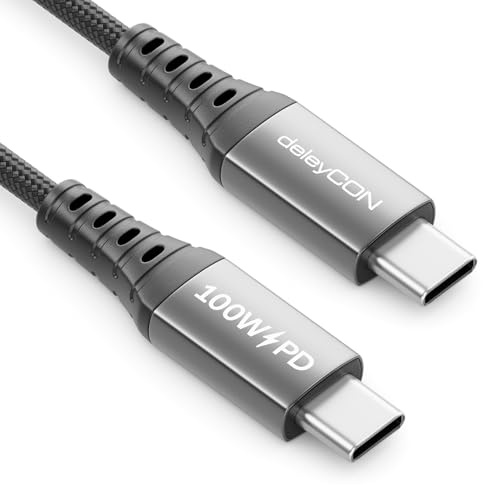 deleyCON 1,5m Cavo USB-C (Cavo di Ricarica Rapida 100W) PD 3.0 PPS Cavo USB-C a USB-C per iPhone 17 16 15 Pro Max Air Galaxy S25 S24 A16 A56 Pixel iPad Pro MacBook AirPods Tablet Switch PS5