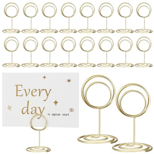 Healeved 20 Soportes Mini Dorados para Números de Mesa 50 MM Redondos Portafotos y Portatarjetas para Bodas Fiestas y Restaurantes Clips Resistentes para Exhibición de Tarjetas