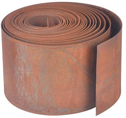 Relaxdays Rasenkante, 10 m x 14 cm, Stahl, Rostoptik, Rolle, Flexible Beeteinfassung, Umrandung für Beet & Rasen, braun