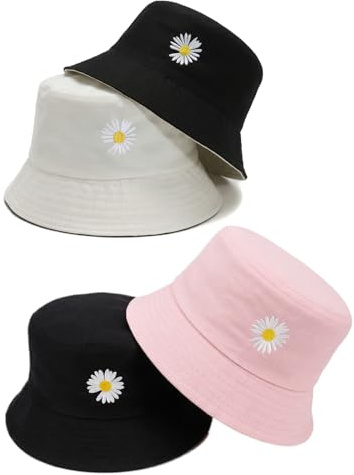 ZMIYIAC 2 Pcs Chapeau Femme Marguerite Chapeau de Soleil Bob Femme Coton Double Face Pliable Réversible Chapeaux de Pêcheur pour Voyage Randonnée en Plein air Camping Plage