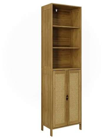 Vicco Armadio per il bagno Liora, Bambù, 48 x 170 cm con 2 porte, per la conservazione di articoli da bagno e asciugamani