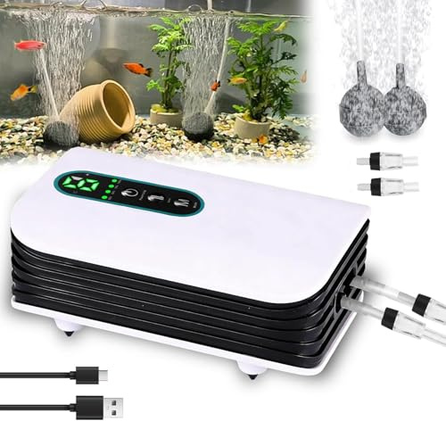 Nikou Aquarium Air Pump,Dual-Outlet Air Pump For Aquarium With 2 Air Stone Airline Tubing And Check,3w Fish Tank Air Pumps With 2600mah Battery, Silent Fish Tank Pump For Buckets And Fish