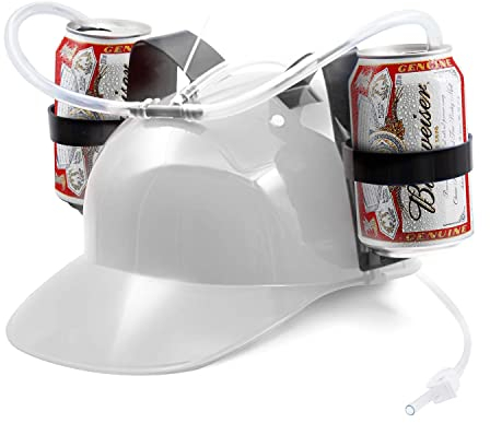 BeerHelmet® Weißer Bierhelm | Anti-Durst-Helm | 2 Getränkehalter mit wiederverwendbaren, integrierten Strohhalmen | Verstellbare Größe | Aperitif und Trinkspiel | OriginalCup® kreiert und entwickelt