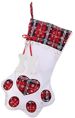 Markcur Nikolausstiefel 45 x 20 cm groß Nikolaussocke mit Hund-Pfote Weihnachtsstiefel Nikolausgeschenke für Kinder - rot