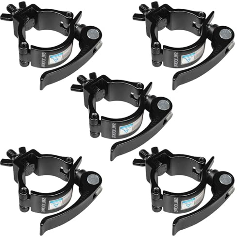 MOUNTAIN_ARK 5 Pack 2 Black DJ Stage Lighting Clamps Fits F34, Heavy Duty Aluminum Truss Clamp Hook, Quick Release and Lock with TUV