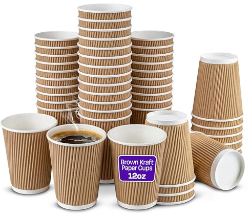 We Can Source It Ltd - 500 x 12oz Ripple Brown Kraft Paper Cups - Strong 3-PLY Disposable Insulated Coffee Cups - Leak-Proof Recyclable Drinking Cups for Hot Drinks, Tea, Coffee and Beverages