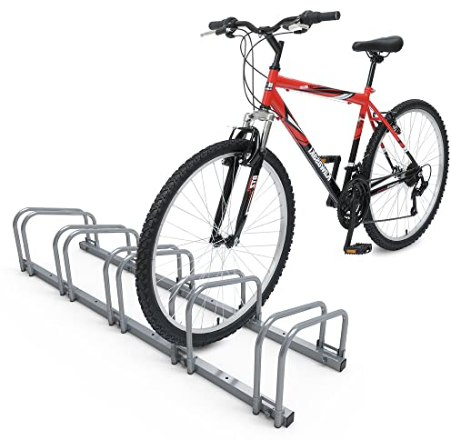 VOUNOT Fahrradständer, für 5 Fahrräder, Boden und Wandmontage, Aufstellständer Mehrfachständer, Silber