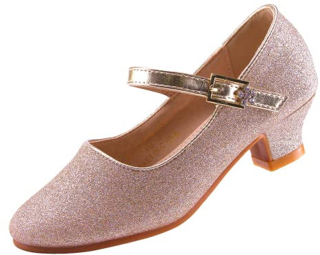 EIGHT KM Mary Jane Girls High Heel Dress Shoes Wedding Party Pumps Princess Shoes EKM7015 Sparkle Glitter Gold Minerva UK Big Kid Size 2