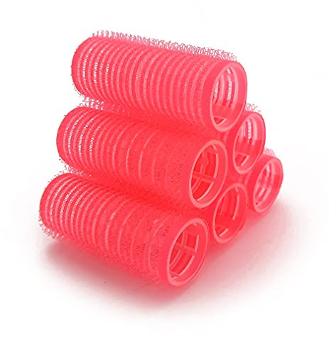 NIKO Lot de 8 bigoudis auto-agrippants pour cheveux bouclés et vagues, outil de coiffure pour salon de coiffure/barbier, rouleau auto-agrippant – Couleur carmin (25 mm)