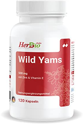 Wild Yam Kapseln Hochdosiert - 120 vegane Kapseln mit Wild Yam Extrakt 500mg + Zink + Vitamin E - Original mexikanische Wild Wurzel mit 20% Diosgenin - in Deutschland hergestellt und Laborgeprüft