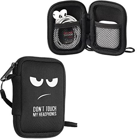 kwmobile In-Ear Kopfhörer Tasche kompatibel mit in-Ear Headphones - Hülle Neopren Cover Case - 6 x 9 cm Innenmaße - Etui in Weiß Schwarz Schwarz