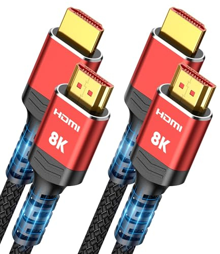 Highwings 8K HDMI 2.1 Cable 2-Pack 6.6FT/2M, 48Gbps Ultra High Speed-Red