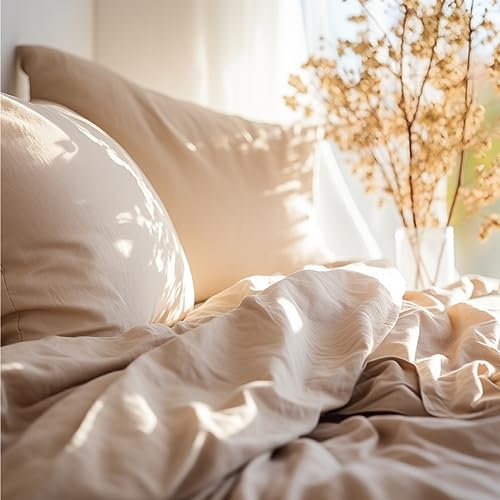 pure shores® Leinen Bettwäsche 80x40 Kissen -100% französische Leinenbettwäsche - wunderbar weich & komfortabel - mit Reißverschluss (Dune-Beige)