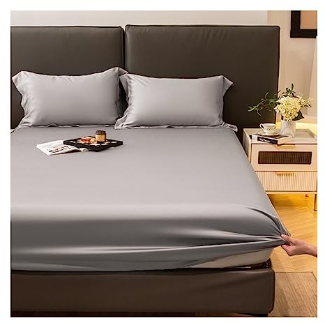 OBONG Premium Spannbettlaken 100% Tencel Lyocell Eukalyptusfasern Spannbetttuch for Allergiker Antibakteriell Ganzjahres Bettwäsche (Color : A, Size : King)