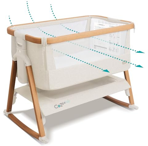 Tutti Bambini CoZee® Air Extra Breathable Next To Me Crib & Standalone Baby Cot - Baby Rocker with Deluxe Airflow Mattress, Easy Fold Bed, Travel Cot with Mattress (0-6 Months) - Walnut/Ecru