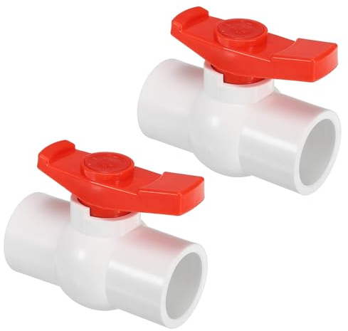 PATIKIL 32 mm ID kulventil, 2-pack PVC-uttagstyp avstängningsventil med lätt att rotera handtag för vattenflödeskontroll, vit/röd