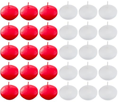 YANGWEN Candele Galleggianti Premium, 30 Pezzi Decorative per Feste di Matrimonio, Piscina, Vasca da Bagno (Rosso, Bianco)