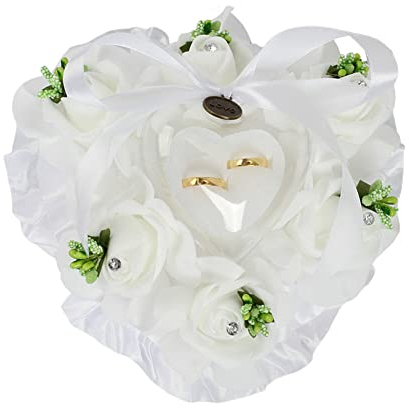 Asudaro Hochzeit Ring Kissen, Romantische Herz Ring Box Hochzeit Ring Kissen mit Weißen Schaumstoff Blume Romantische Hochzeitsringkissen für Hochzeit Valentinstag Grün