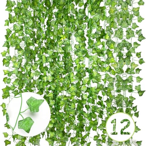 Künstliche Efeu Girlanden - 12er Pack, 220cm Länge Lang Efeu Künstlich Girlande, Fake Plants Room Decor für Küche, für Küche, Hochzeit, Garten, künstlich Efeugirlande Efeu, für Grünpflanzen Deko