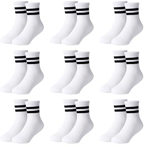 Moitiy 9 pares de calcetines para niños y niños, calcetines de tenis para niños y niñas, elásticos, de algodón, unisex