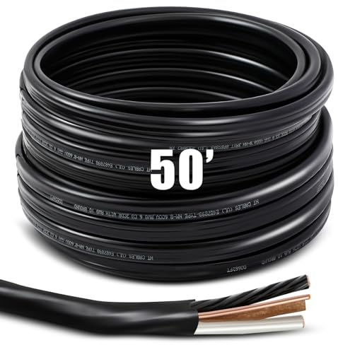 Kanayu 50ft 6/2 NM-B Wire with Ground, PVC Non Metallic Sheathed Cable 3 Conductor Electrical Wire ​for Residential Home Garage Indoor Lighting Wiring Projects