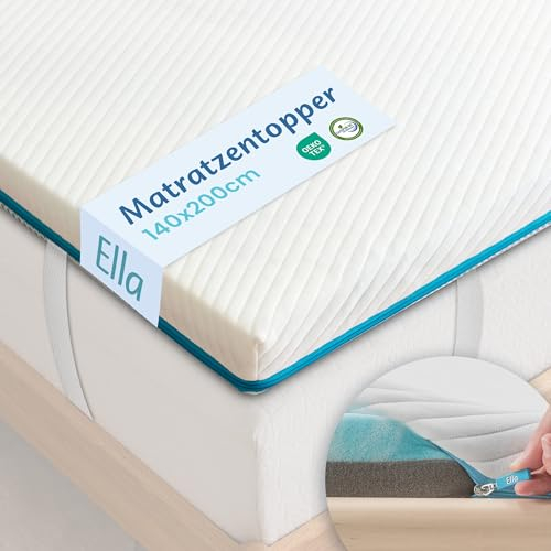 Ella Topper 140x200cm H3 H2 7cm hoch, Matratzentopper mit Elastischer und Rutschfester Unterseite, Gel Memory Schaum, Öko-Tex & CertiPUR zertifizierter Visco Thick Mattress Topper
