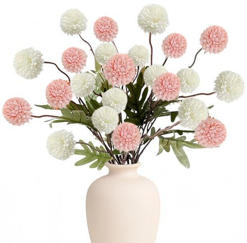tyokas 6 Stück Kunstblume Hortensien Kunstblumen Seidenblumen Chrysanthemen Herbst Dekoration Geeignet für Hausgartenpartys,Hochzeitsdekorationen,DIY Blumenarrangements(Weiß, Rosa)