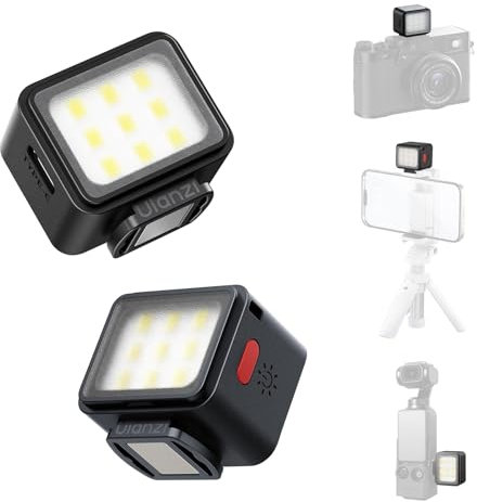 ULANZI DG01 Mini Video Licht, Magnetisches Videoleuchte mit Cold Shoe, 5600 K Farbtemperatur, Helligkeit des magnetischen Kameralichts einstellbar, 500 mAh Videolicht für YouTube Videos
