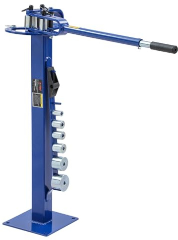 KATSU Tools Piegatrice compatta in metallo con piedistallo, 7 matrici (2,5 - 7,6 cm), manico telescopico, tipo pavimento, strumento di piegatura manuale per tubi in acciaio per calci piatti, rotondi