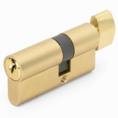 Offset Euro Profile Lock Cylinder with Thumb Turn Fits for Pella Storm Door 2-Bolt Lock, Includes 3 Solid Brass Keys (1, Polished Brass)