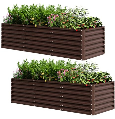 UDPATIO Upphöjd bädd av metall, 240 x 60 x 90 cm, set om 2, zinkaluminium fristående upphöjd säng för trädgård och balkong, 1296 l planteringslåda för trädgård, för odling av grönsaker, blommor och