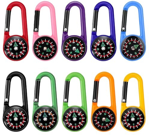Mailfull 10 pezzi bussola per bambini con moschettone, mini bussola colorata portachiavi per attività all'aperto, campeggio, navigazione, orienteering e sopravvivenza